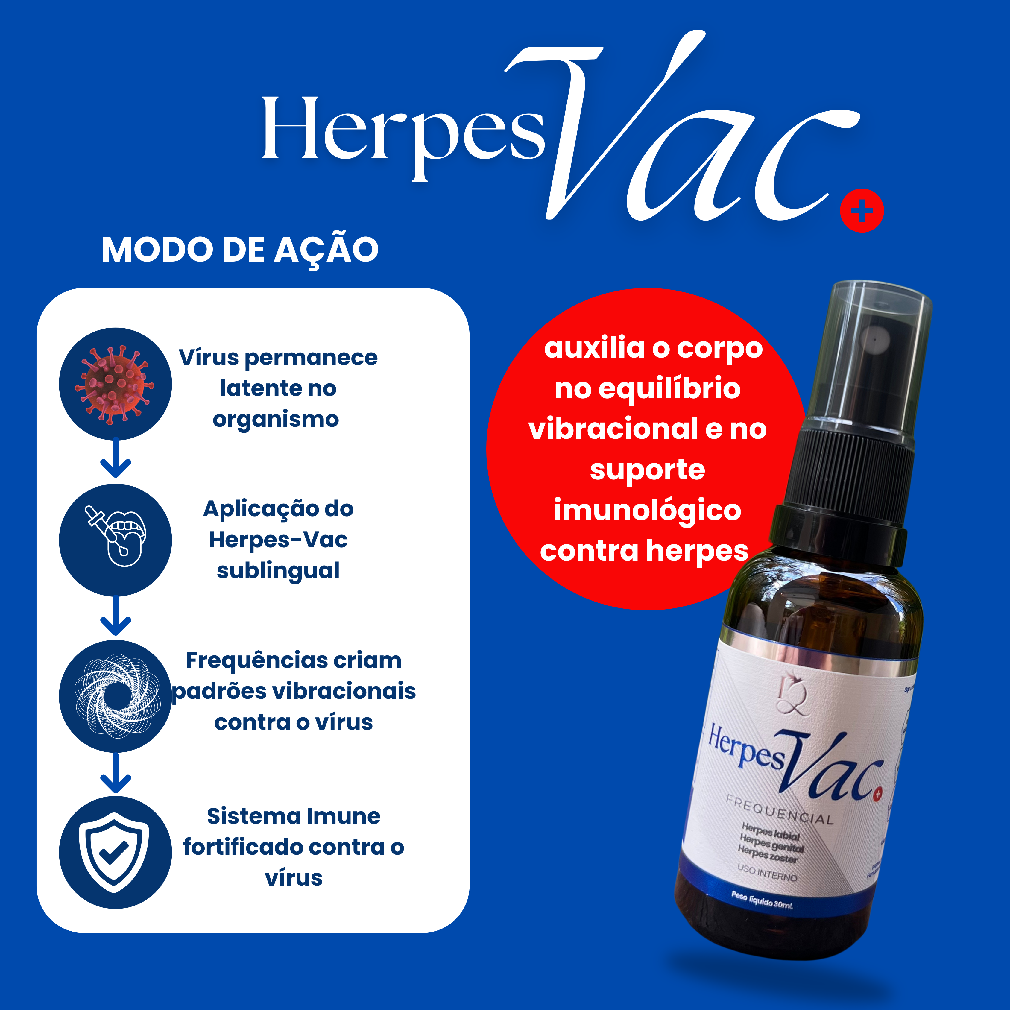 Kit 3 Frascos Bioenergético HVac - Auxilio para todos os tipos de Herpes - Duração de 3 meses