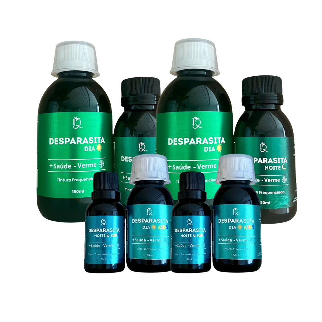 Kit Desparasitação completa em família - 2 kits adultos + 2 kits infantis